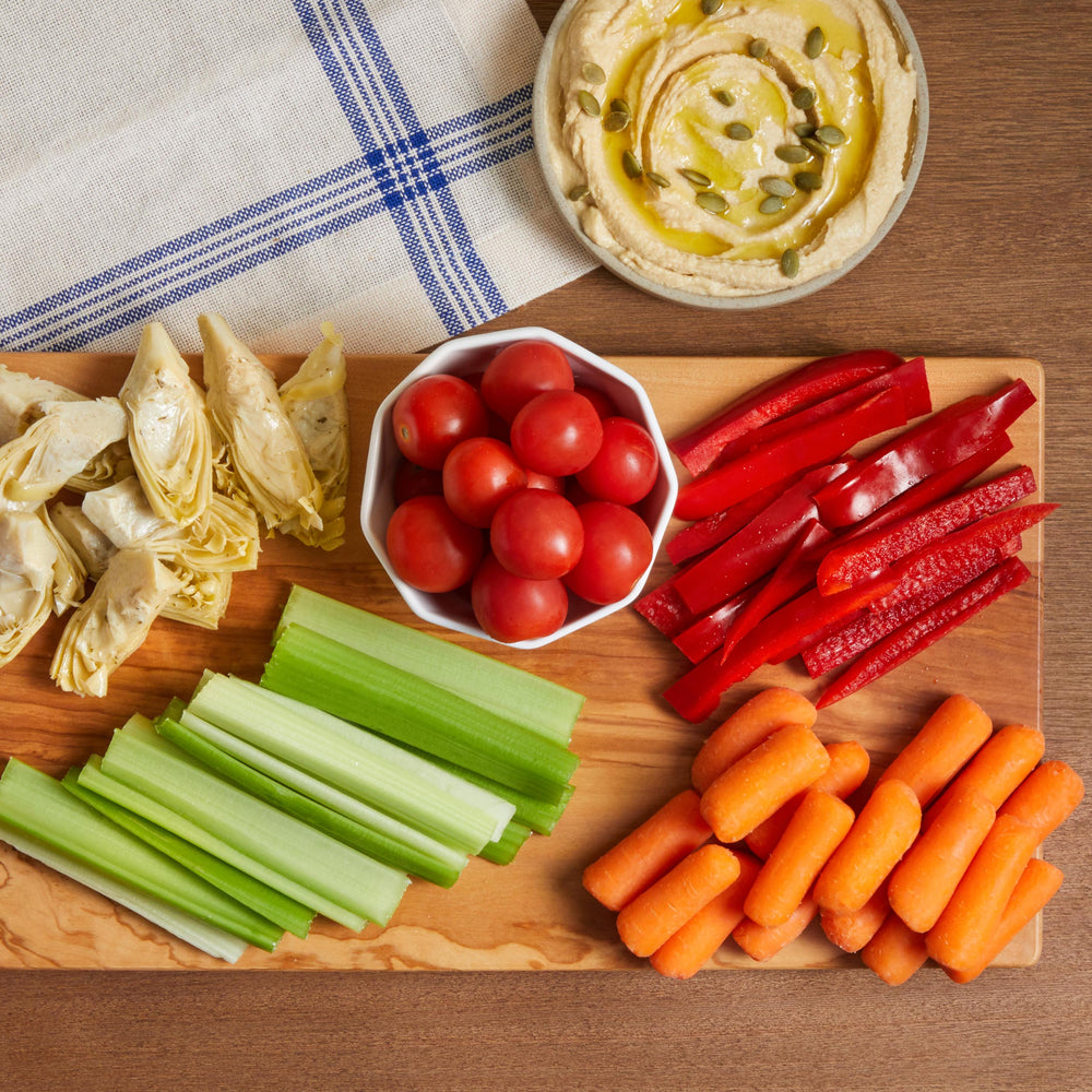 
            
                Load image into Gallery viewer, La Fromagerie - catering vegan board Hummus Cherry tomatoes Carrots Celery Artichokes
            
        